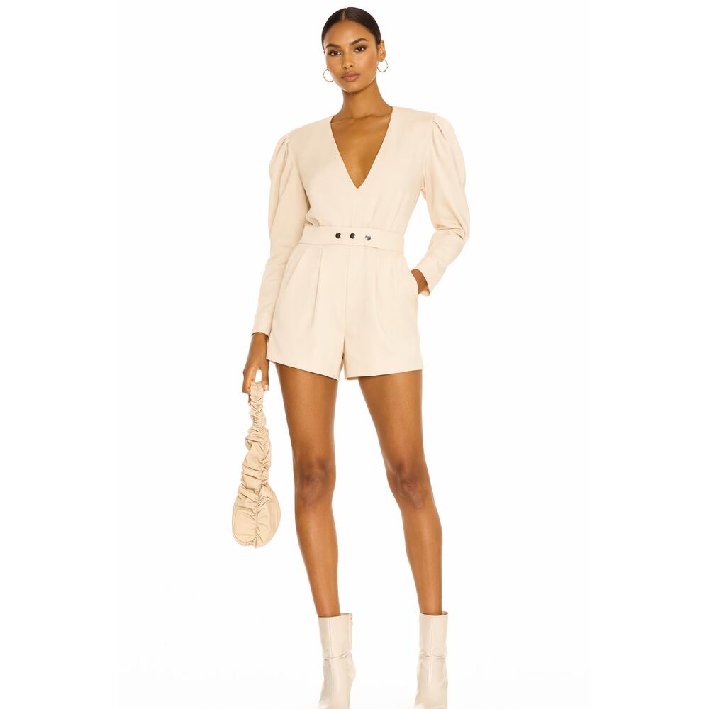 IRO Narma Romper 4 Small EU 36 Ivory Cream Beige Puff Sleeve Deep V-Neck
